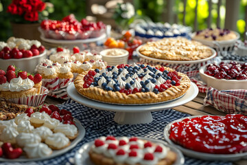 Fototapeta premium Patriotic Pie and Dessert Display Red, White, and Blue Treats for Celebration