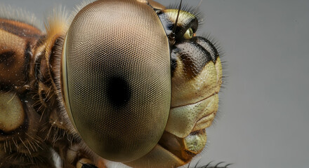 Detailed Dragonfly Eye Close Up Showing Compound Structure And Sensory Bristles