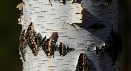 Birch Bark Textured Detail With Dark Markings And Natural Light