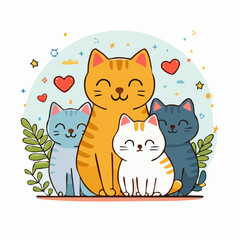 Vector illustration in trendy flat simple linear style, cats and pets, funny mascots and cartoon characters, friendly stickers and badge for advertising, social media