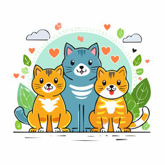 Vector illustration in trendy flat simple linear style, cats and pets, funny mascots and cartoon characters, friendly stickers and badge for advertising, social media