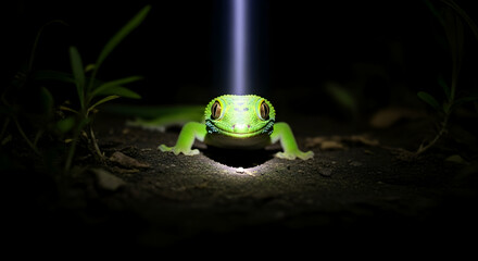 Emerald Gaze A Green Gecko's Nighttime Encounter With Luminescent Rays