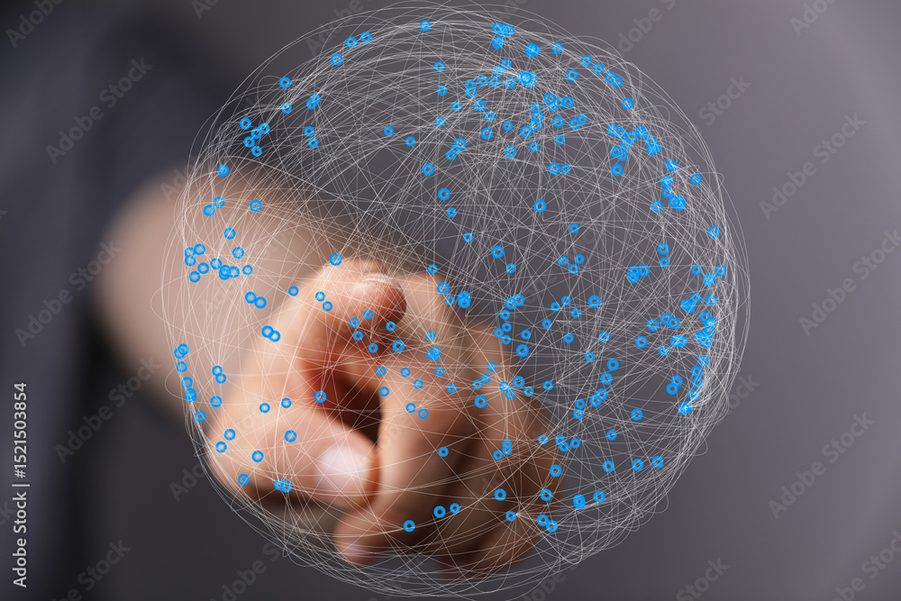 Leinwandbilder abstract image of a hand interacting with a digital sphere, representing global network connections 