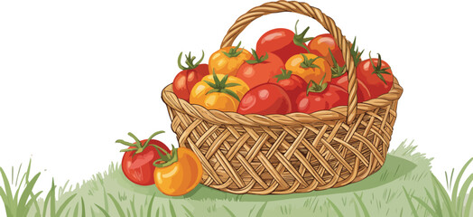 Tomato in Wicker Basket with Natural Background Design