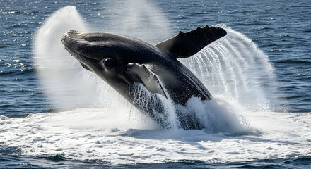 Humpback Whale Emerges Splashing From The Ocean With Power And Grace
