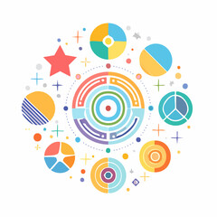 Obraz premium Vector set of minimalist design elements, futuristic shapes and geometric figures and stars - abstract background elements for branding, packaging, prints and social media .