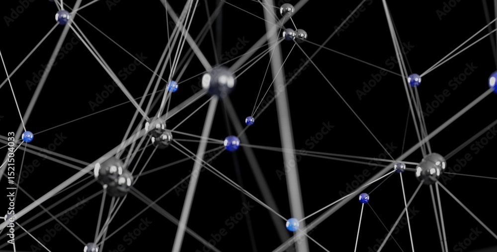 Leinwandbilder 3d rendering of a network with silver and blue nodes. perfect for technology, connection, or network