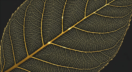 Golden Leaf Veins Abstract Detail Against Dark Background