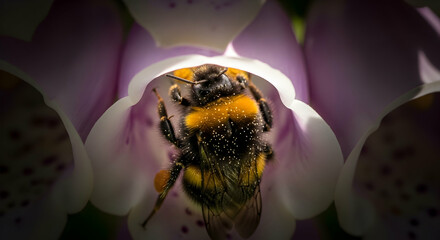 Bumblebee Inside A Purple Flower Collecting Nectar And Pollen