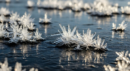 Winter's Delicate Artwork: Ice Crystals Forming On a Watery Surface