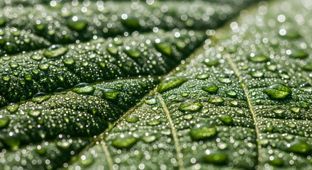 Morning Dew Sparkling On Fresh Green Leaf Close Up Macro Photography