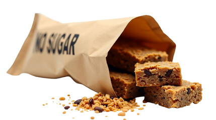 Crunchy granola bars in kraft pouch showcasing no sugar label for healthy snacking options
