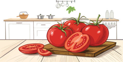 Red Tomato on table in Kitchen Vector design 