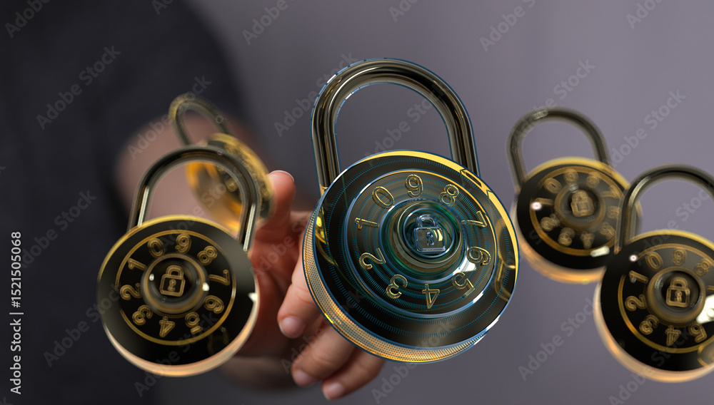 Poster high-quality image of combination locks, symbolizing data protection and cybersecurity.