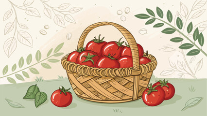 Tomato in Basket Vector Design in Natural Background