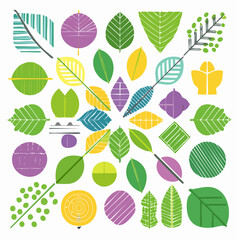 Vector set of design elements and shapes for abstract backgrounds, geometrical elements and leaves