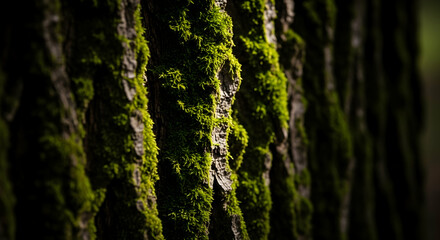 Ecology of the Forest: Mossy Tree Bark Creates a Natural Backdrop