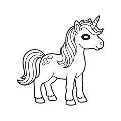 Adorable cartoon unicorn coloring page illustration