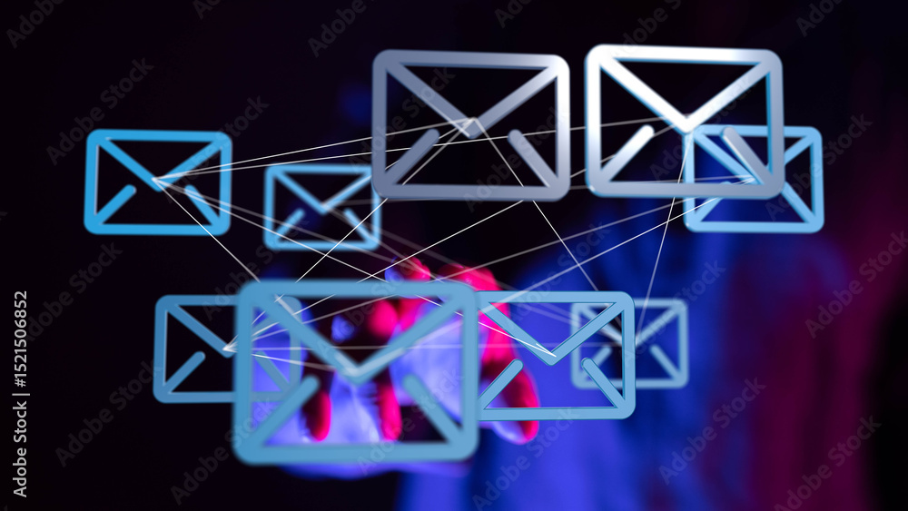 Fototapete High-tech image depicting a network of emails, symbolizing secure communication and data transfer.