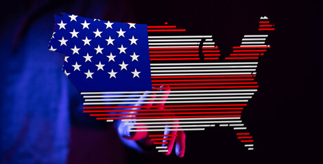 Abstract digital art depicting the USA flag map. Perfect for patriotic themes.