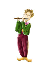 A boy plays the flute