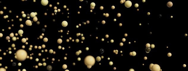 Elegant abstract background with many beige and black spheres floating on a black background. Perfect for presentations or websites.