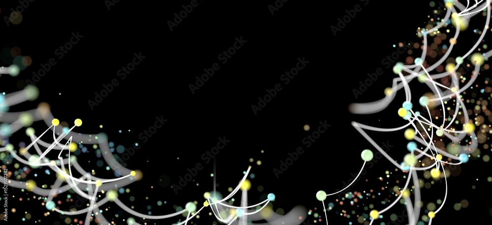 Poster Digital art of glowing lines and dots, perfect for technology, science, or network concepts.