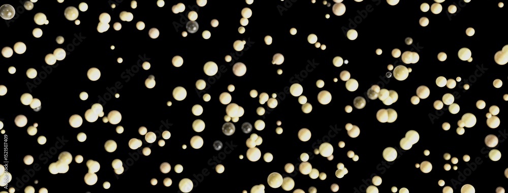Poster Beautiful abstract background image featuring many beige pearls floating on a black backdrop. Perfect for design projects.
