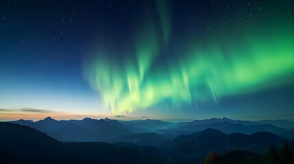 Naklejka premium Majestic Aurora Over Mountainous Cityscape At Night