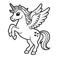 Fototapeta premium Adorable winged unicorn coloring page cute fantasy horse