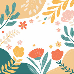 Vector illustration in simple wavy and groovy naive style, flowers and plants, floral frames and modern wall art prints, posters, placards, packaging, little icons and signs for branding