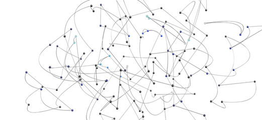Obraz premium Complex network visualization,nodes and connections. Ideal for tech, data, or AI concepts.