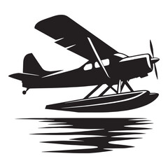 Sleek Seaplane silhouette floating on water – Seaplane illustration – Minimalist Seaplane vector – Vehicle silhouette


