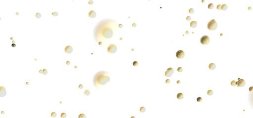 Abstract image of golden pearls floating on white background. Perfect for luxury, elegance, and beauty.