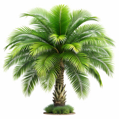Fototapeta premium Realistic and detailed rendering of a vibrant green palm tree isolated on a white background.