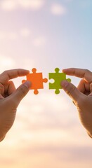 Man holding puzzle pieces. Autism spectrum disorder concept. World Autism Awareness Day. Support for people with autism background.