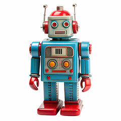 Fototapeta premium Vintage toy robot with retro design on white background for creative projects