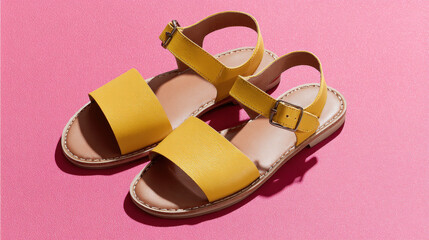 pair of ultrabright summer sandals displayed prominently on clean solid color background