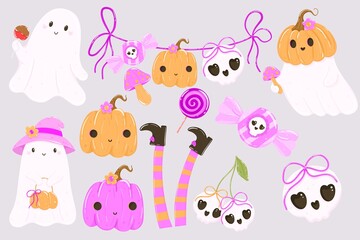 Cute Halloween Ghost Clipart.Pastel Spooky Pumpkin Set.
Adorable Witch Candy Elements
.Whimsical Halloween Bow Pack
.Sweet Ghost Skull Decor Clipart