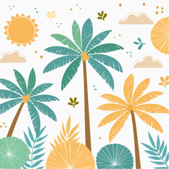 Vector print design templates, summer palms, tropical hand drawn illustrations, palm trees boho elements, vertical covers and banners