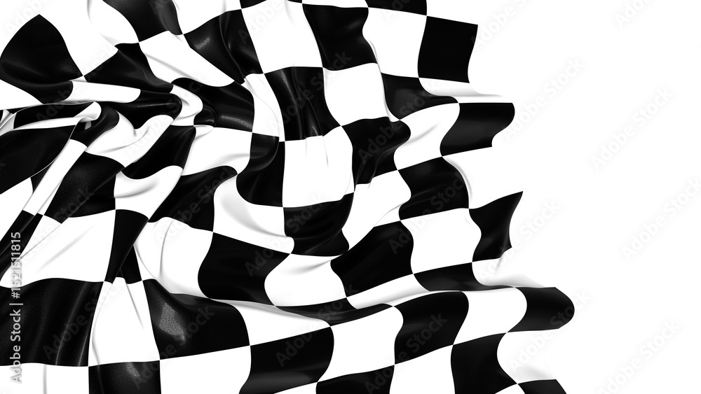 Poster the checkered flag waves in the wind signaling the end of a race victory is in sight