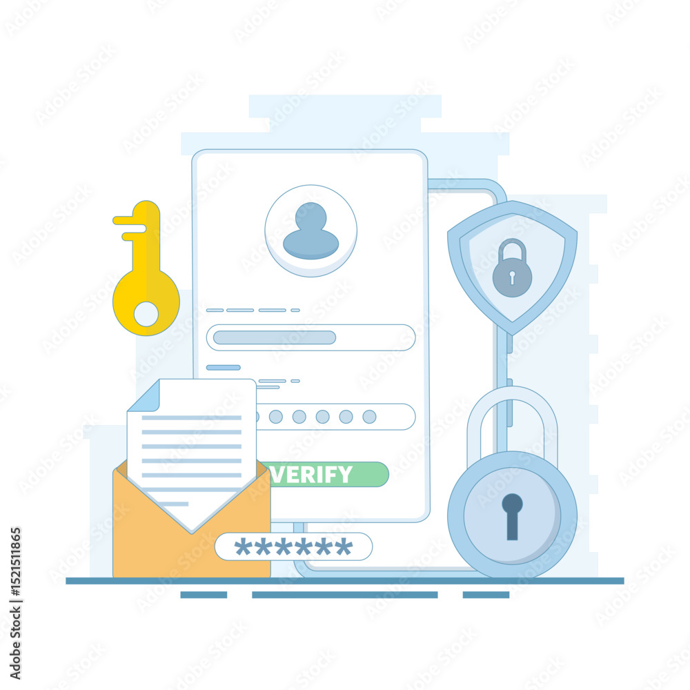 Poster online account registration and access concept. protection of profiles and accounts on the internet.