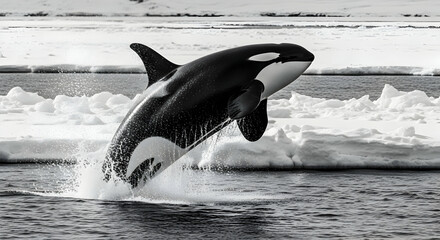 Killer Whale Splashing And Breaching Out Of Cold Antarctic Waters
