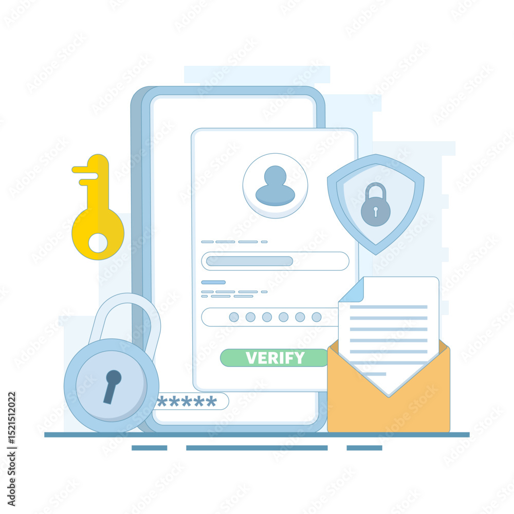 Poster online account registration and access concept. protection of profiles and accounts on the internet.