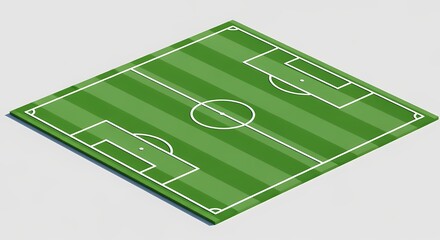 Isometric Illustration of a Soccer Field Green Grass, White Lines