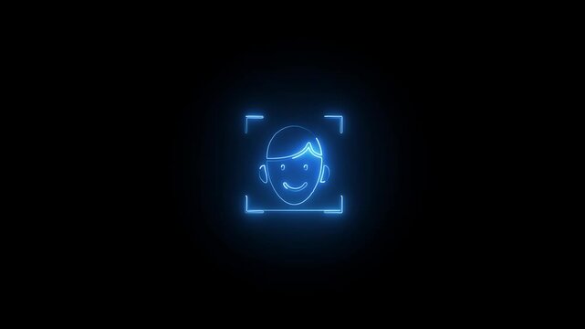 Encrypted Face Lock Badge for Privacy.m Face Unlock Security Icon in Shadowed UI. Modern Face Lock Emblem on Black Background. Face Recognition Padlock Symbol on Dark.