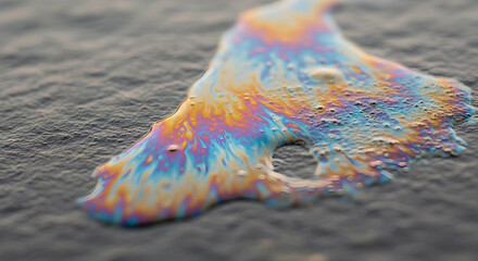Iridescent Stain On Rough Stone Surface Creates Abstract Visual Effect