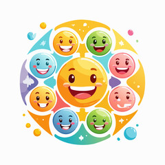 Vector logo design templates, graphic elements, different emotions stickers for advertising, branding, posters and banners, funny cartoon illustrations with smiling