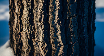 Detailed Texture Of Tree Bark In The Winter Woodland Sunlight