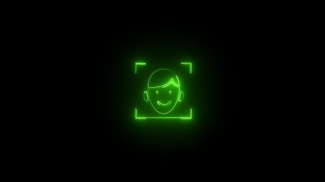 Smart Face Lock Icon with Minimal Design. Secure Face ID Symbol in Dark Mode. Facial Recognition Lock on Black Canvas. Smart Face Lock Icon with Minimal Design.